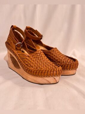 Free People Teagan Huarache Clog Wedge US 7 Boho Leather EUC Festival Chic